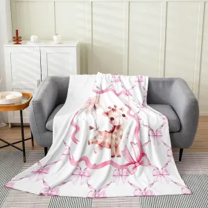 Erosebridal Pink Bowknot Throw Blanket for Kids Boys Girls,Cartoon Giraffe Fleece Blanket,Cute Animal Bed Blanket,Watercolor Bow Knot Flannel Blanket for Kid Child,Lightweight,40x50 inch