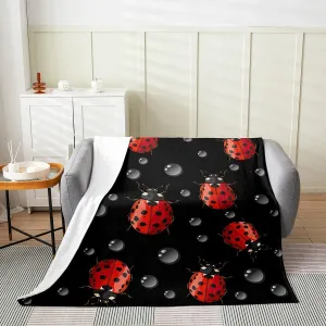 Erosebridal Red Ladybug Throw Blanket,Cute Beetle Blanket for Kids Girls Boys,Cartoon Ladybird Flannel Blanket Throw 50X60,Drops Nature Wild Animal Bed Blanket Breathable Bedroom Decor