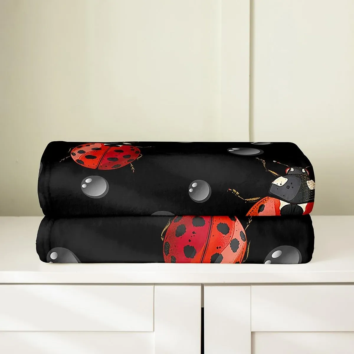 Erosebridal Red Ladybug Throw Blanket,Cute Beetle Blanket for Kids Girls Boys,Cartoon Ladybird Flannel Blanket Throw 50X60,Drops Nature Wild Animal Bed Blanket Breathable Bedroom Decor