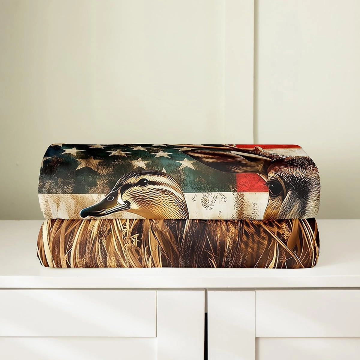 Erosebridal American Flag Throw Blanket 40x50,Deer Hunting Blanket for Boys Teens Kids Rustic Duck Country Cabin Jungle Flannel,Farmhouse Woodland Camouflage Animal Room Decor,All Season