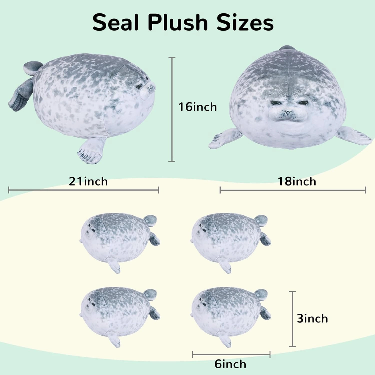 ETAOLINE Chubby Blob Seal Pillow Cute Seal Plush Toy Cotton Stuffed Animals with 4 Baby Seal Plushies