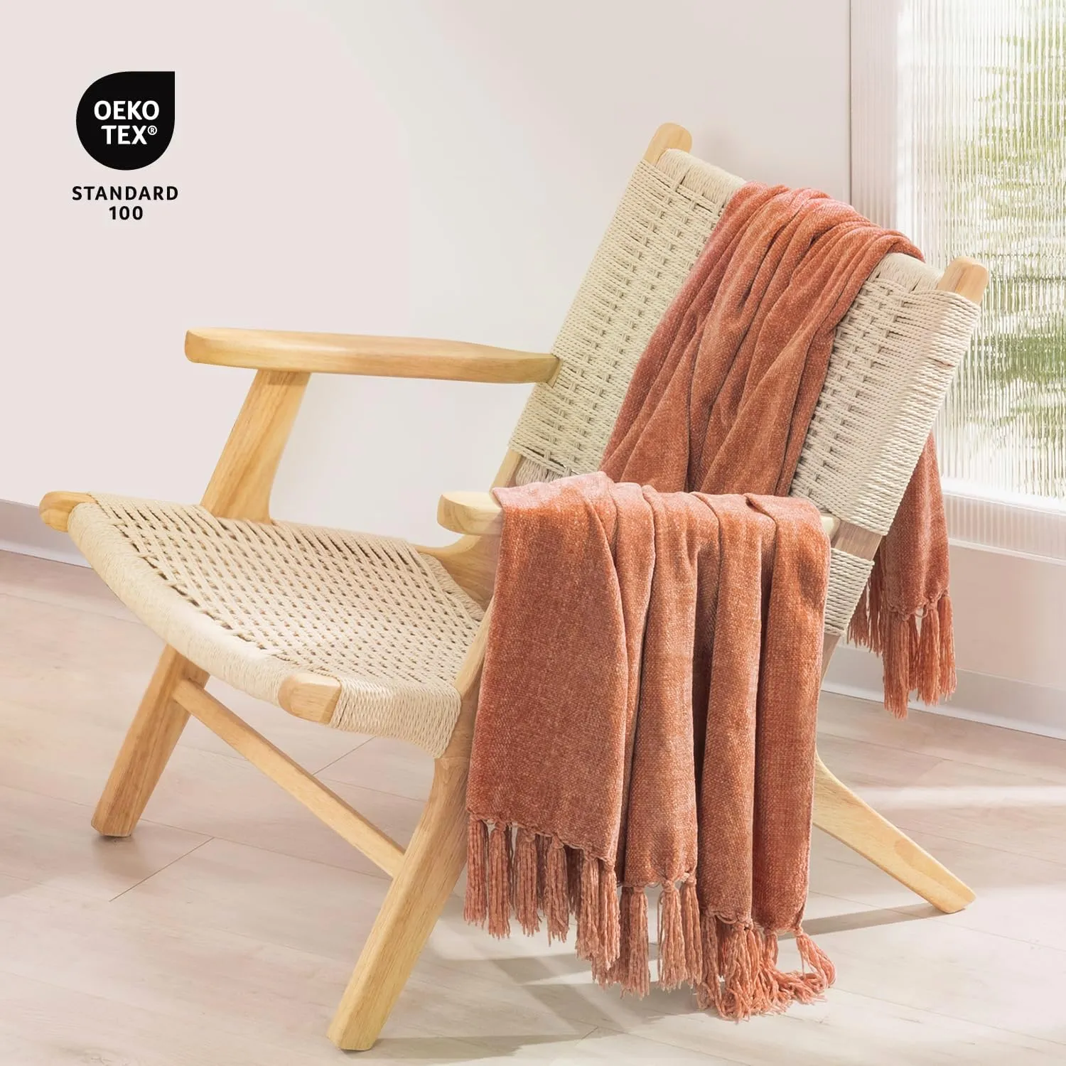 EVERGRACE Soft Chenille Throw Blanket for Couch, Cozy Plush Fuzzy Decorative Chenille Knit Throw Blanket with Tassels, Lightweight Blanket and Throws for Bed Sofa Gift Home Decor, Clay 50"x60"
