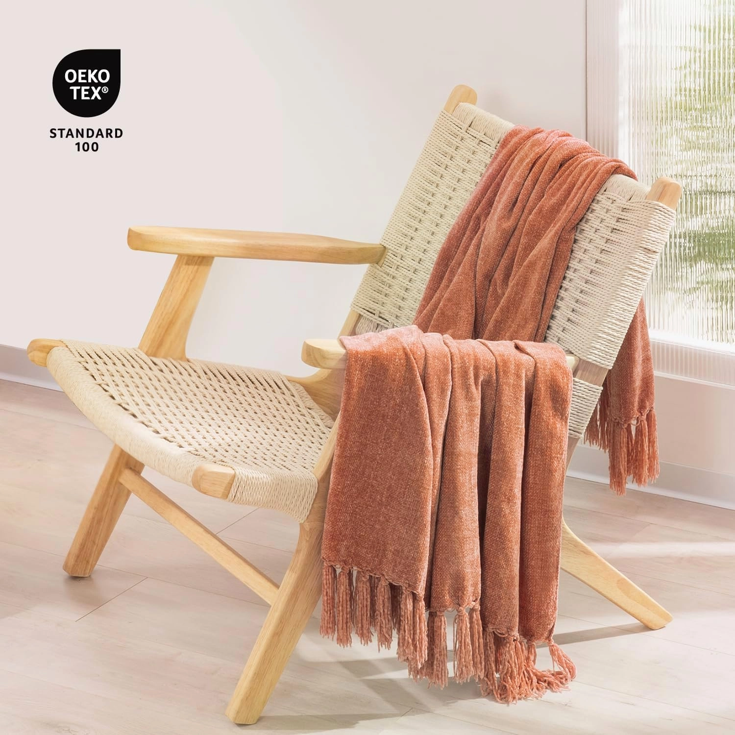 EVERGRACE Soft Chenille Throw Blanket for Couch, Cozy Plush Fuzzy Decorative Chenille Knit Throw Blanket with Tassels, Lightweight Blanket and Throws for Bed Sofa Gift Home Decor, Clay 50"x60"