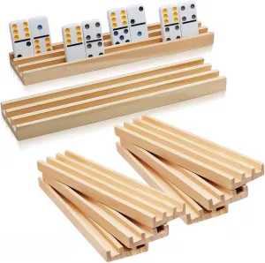 Exqline Wooden Domino Racks Set of 8 Premium Domino Trays Holders Organizer for Mexican Train Chickenfoot and Other Domino Games - Dominoes NOT Included