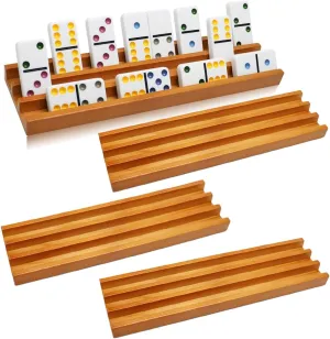 Exqline Wooden Domino Racks Trays Holders Organizer(Set of 4) - Premium Domino Tiles Holder Racks for Mexican Train Dominoes Games - Dominos NOT Included
