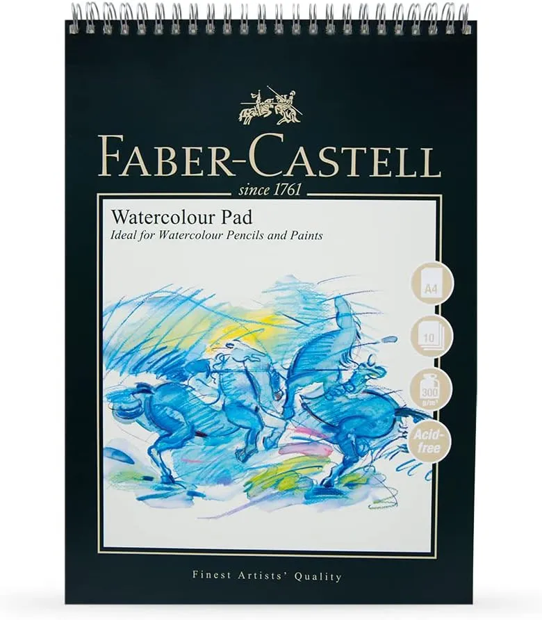 Faber-Castell Art & Graphic Watercolour Pad, A4, Acid Free Spiral Bound Paper Pad, 300 GSM, 10 Sheets for Watercolour Paint, Pencils and Markers, Arts, Craft, Home and School