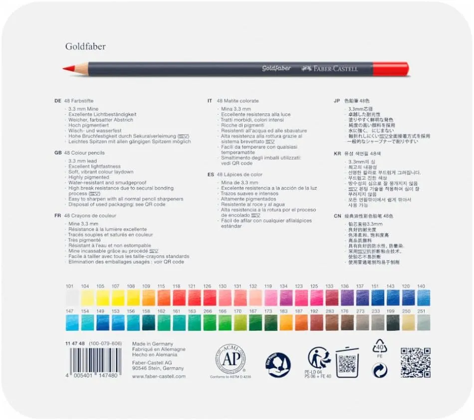 Faber-Castell Creative Studio Goldfaber Color Pencils - Tin of 48, 48 Colors