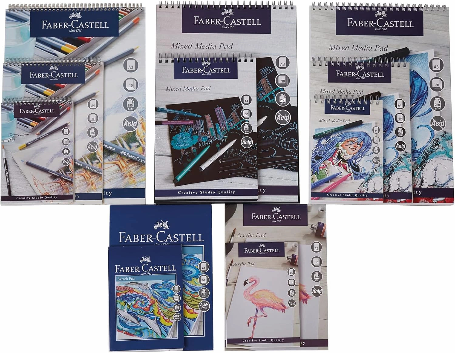 Faber-Castell Creative Studio Acrylic Paint Pad, A4, Acid Free Gummed Paper, 240 GSM, 15 Sheets For Acrylic Painting, Arts, Craft, Home And School