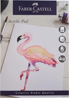 Faber-Castell Creative Studio Acrylic Paint Pad, A4, Acid Free Gummed Paper, 240 GSM, 15 Sheets For Acrylic Painting, Arts, Craft, Home And School