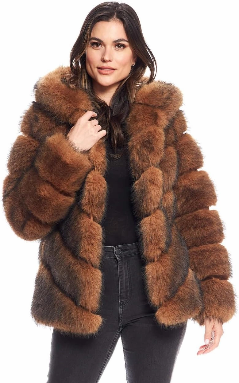 Fabulous-Furs Donna Salyers Fox Faux Fur Chateau Chevron Hooded Coat