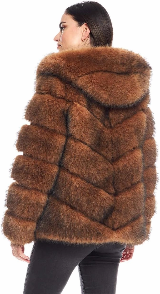 Fabulous-Furs Donna Salyers Fox Faux Fur Chateau Chevron Hooded Coat