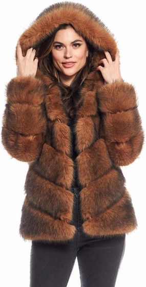 Fabulous-Furs Donna Salyers Fox Faux Fur Chateau Chevron Hooded Coat