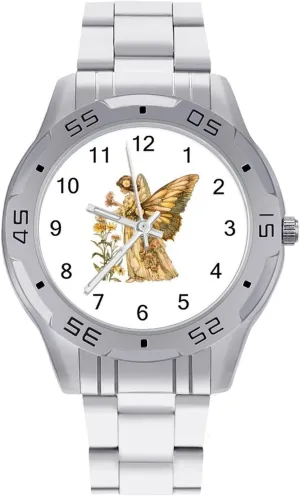 Fairy and Flower Classic Wrist Watches for Men Casual Business Dress Watch with Stainless Steel Band Work Party