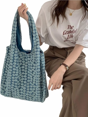 Fairy Bag Women's Mesh Shoulder Bag Large Capacity Underarm Bag Student Canvas Bag Shopping Bag