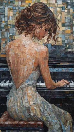 Family Fun Jigsaw Puzzle 1000 Piece Girl Plays Piano Oil Painting Art Challenging Family Activity, Daring to Try, DIY Family Entertainment Interactive Fun Jigsaw Puzzle Gift