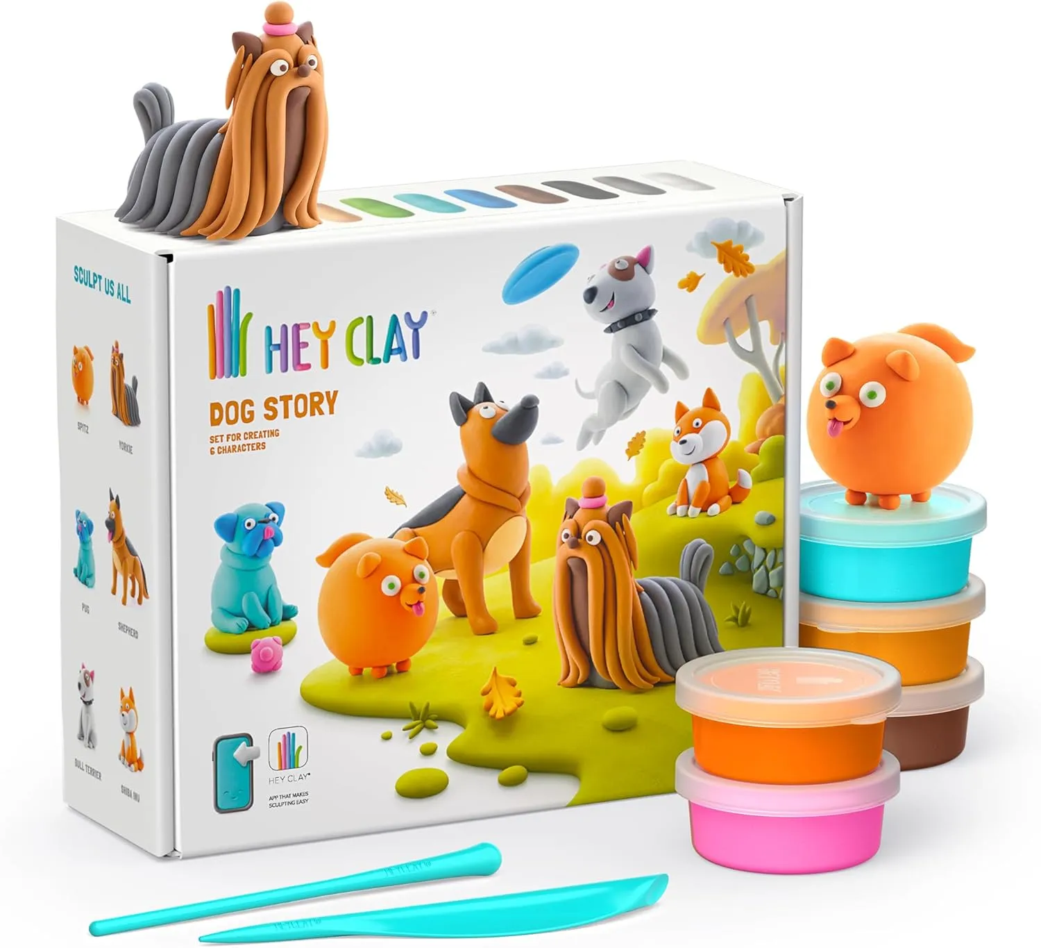 Fat Brain Toys Hey Clay Dog Story, Air Dry Clay Kit with Interactive App for Kids & Tweens, Modeling Clay and Crafts Set for Kids Ages 6 to 10