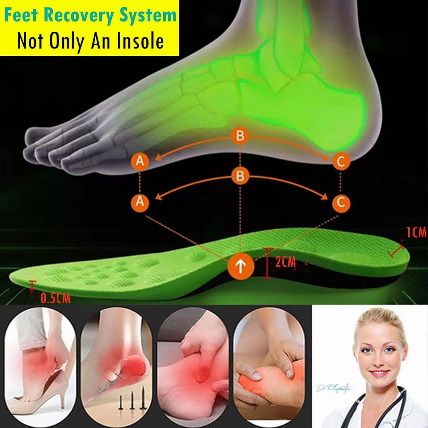 Feet Recovery System for Feet Pain and Fatigue Orthotic Insoles Magnetic Therapy Acupoint Massage Arch Support Gel Insoles 3D-Xpain™-Poron Plantar Fasciitis Metatarsalgia Orthopedic Insoles