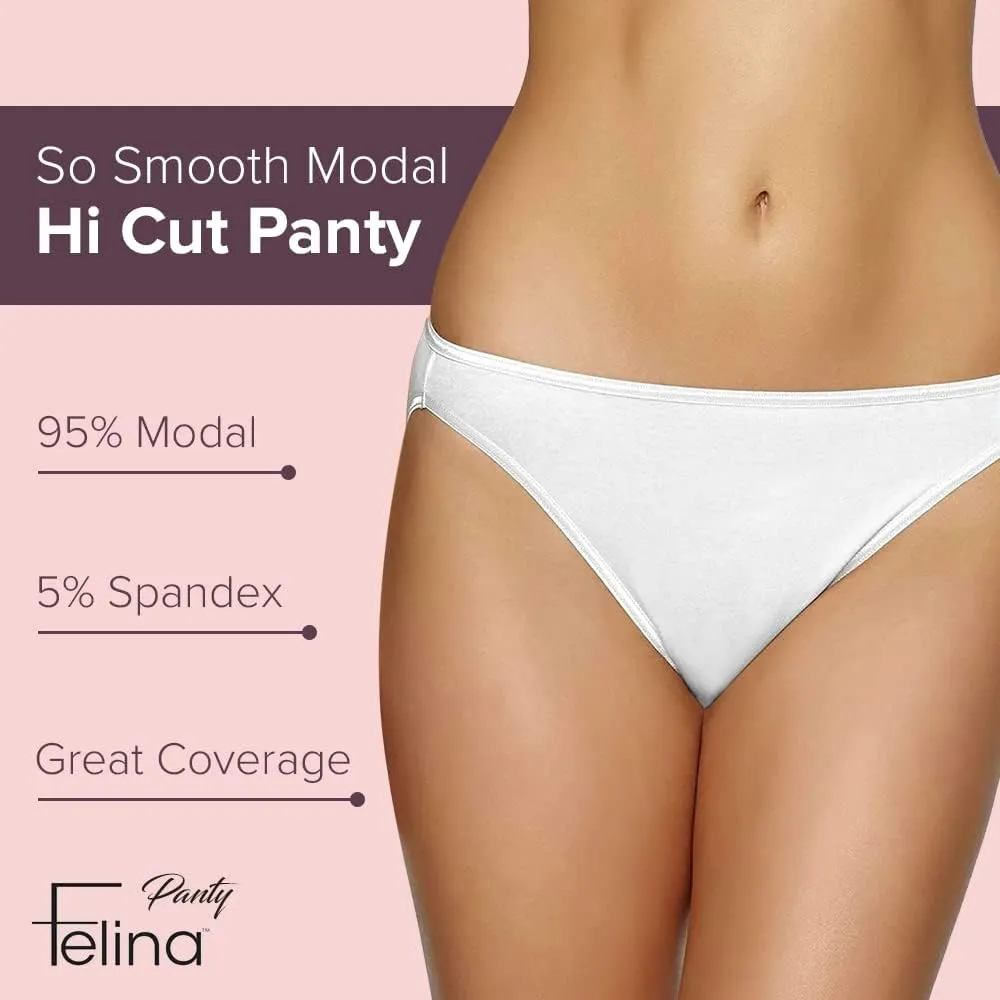 Felina | So Smooth Modal Hi Cut Panty | Hi Leg Opening Panties for Women | 5-Pack