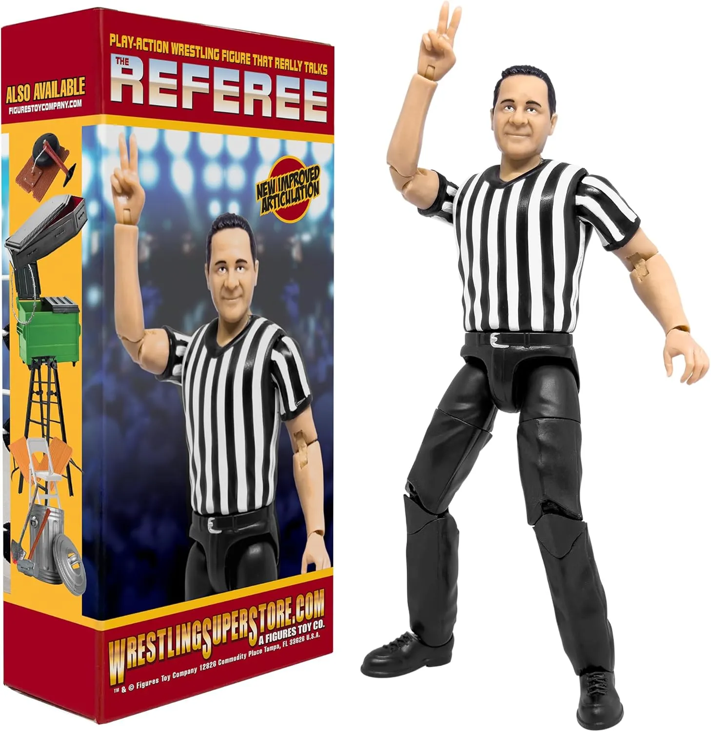 Figures Toy Company Ultimate Three Counting & Talking Wrestling Referee Action Figure with Deluxe Articulation for Wrestling Action Figures