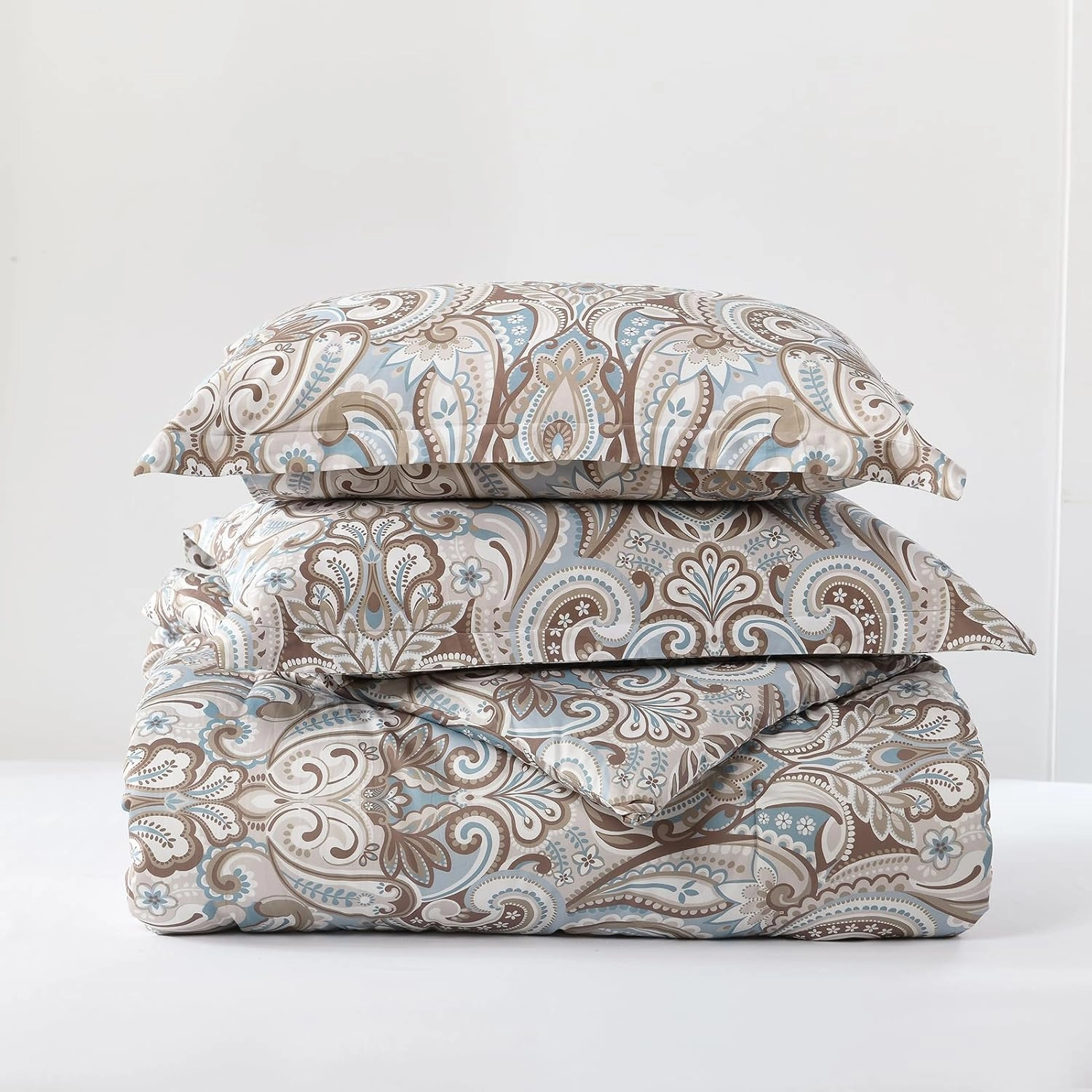 Finlonte Damask Queen Comforter Set, 100% Cotton Paisley Floral Comforter Bedding Set, Luxury Ethnic Queen Size Comforter