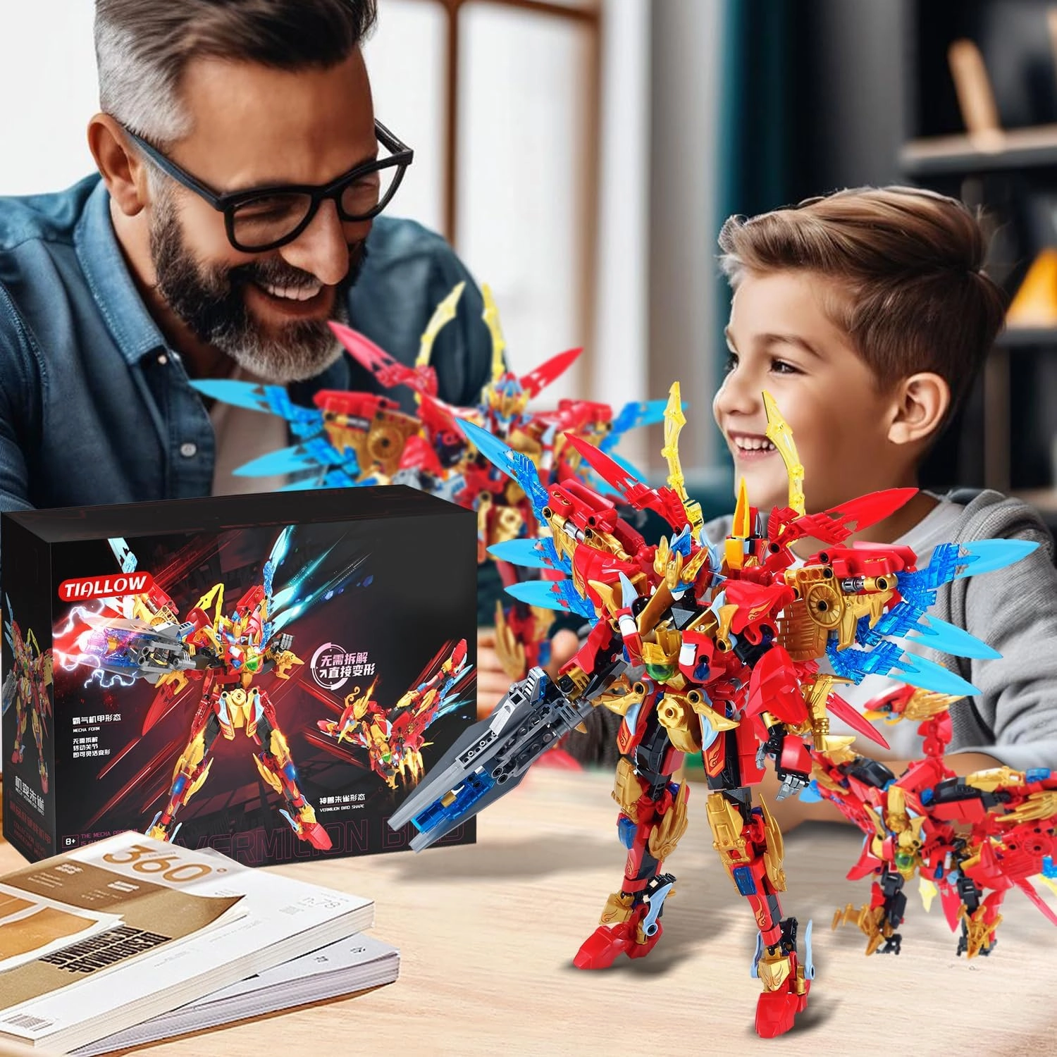 Fire Phoenix Mech Sets 2in1 Building Blocks，Transforming Robot Building Kits with Vermilion Bird Model，Christmas Birthday Gift for Adults Kids Boys Ages 8-14（531 Pieces） (Vermilion Bird)