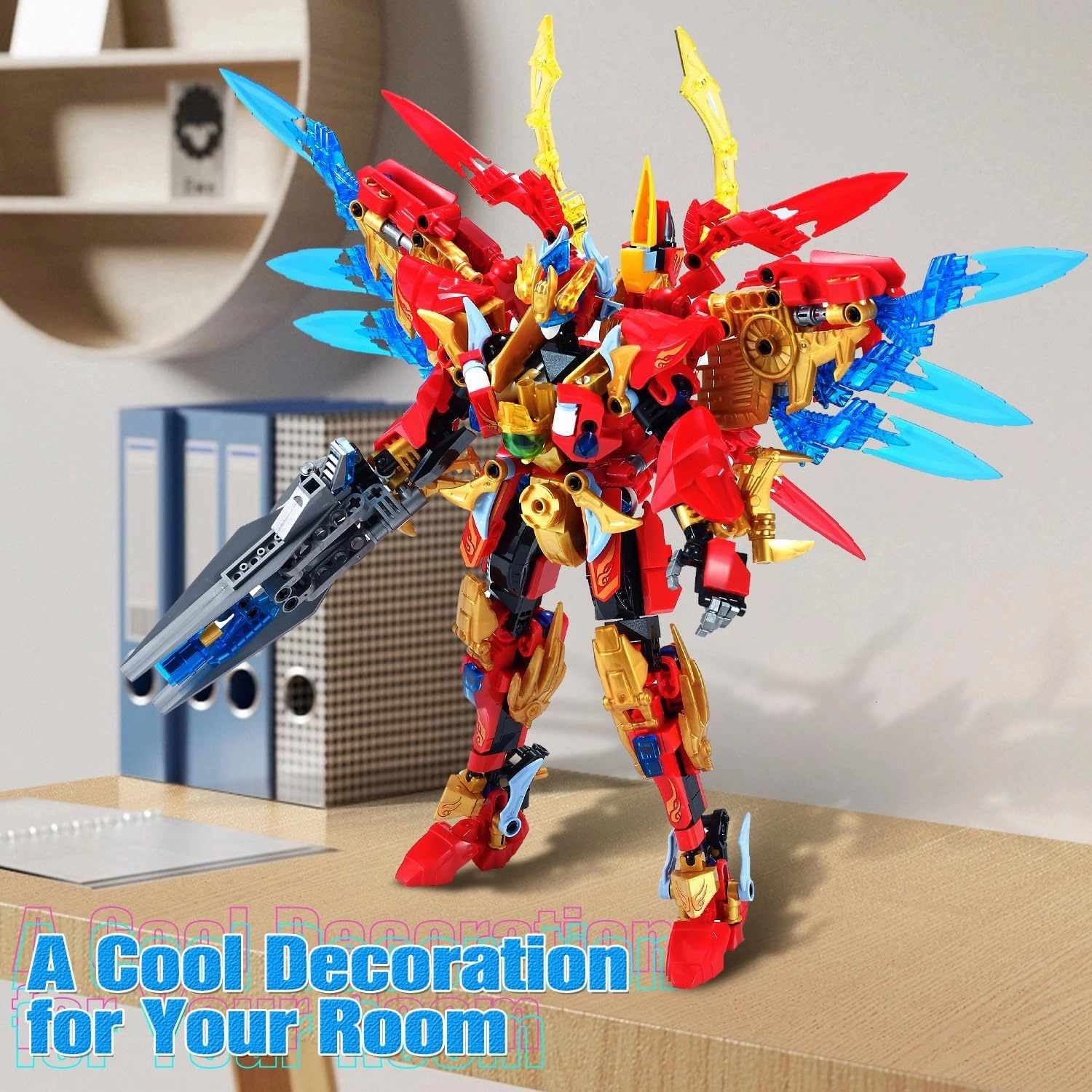 Fire Phoenix Mech Sets 2in1 Building Blocks，Transforming Robot Building Kits with Vermilion Bird Model，Christmas Birthday Gift for Adults Kids Boys Ages 8-14（531 Pieces） (Vermilion Bird)
