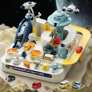 Fistone Kids Race Track Car Adventure Toy for Toddlers, Spaceship Puzzle Rail Track City Rescue Playset with 4 Mini Cars, Preschool Educational Car Games Toys for Boys Age 3 