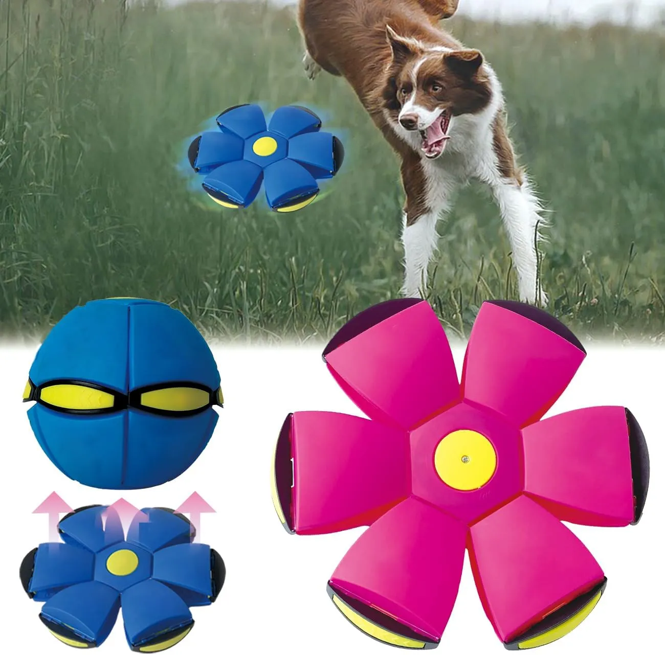 FlidRunest 2PCS Pet Toy Flying Saucer, Flying Saucer Dog Toy with 3 Light for Interactive Dog, Cats, Children's Foot Ball, Outdoor Games, Camping Games