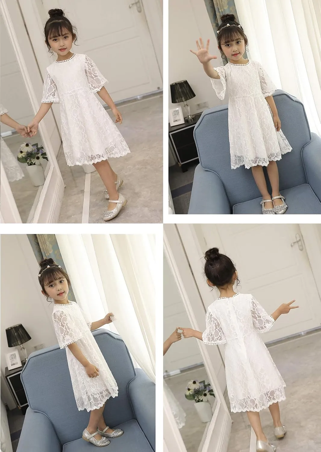 Flower Girls Dress Lace Dress Vintage Country Wedding Party Dress 2-6 7-16
