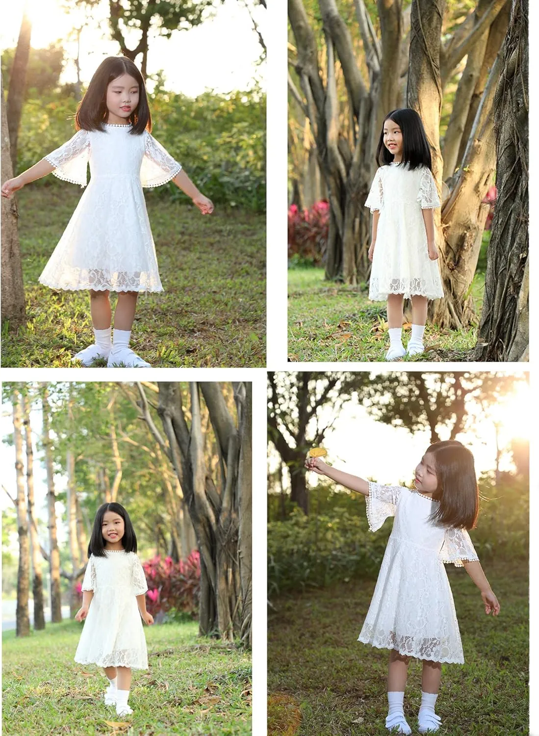 Flower Girls Dress Lace Dress Vintage Country Wedding Party Dress 2-6 7-16