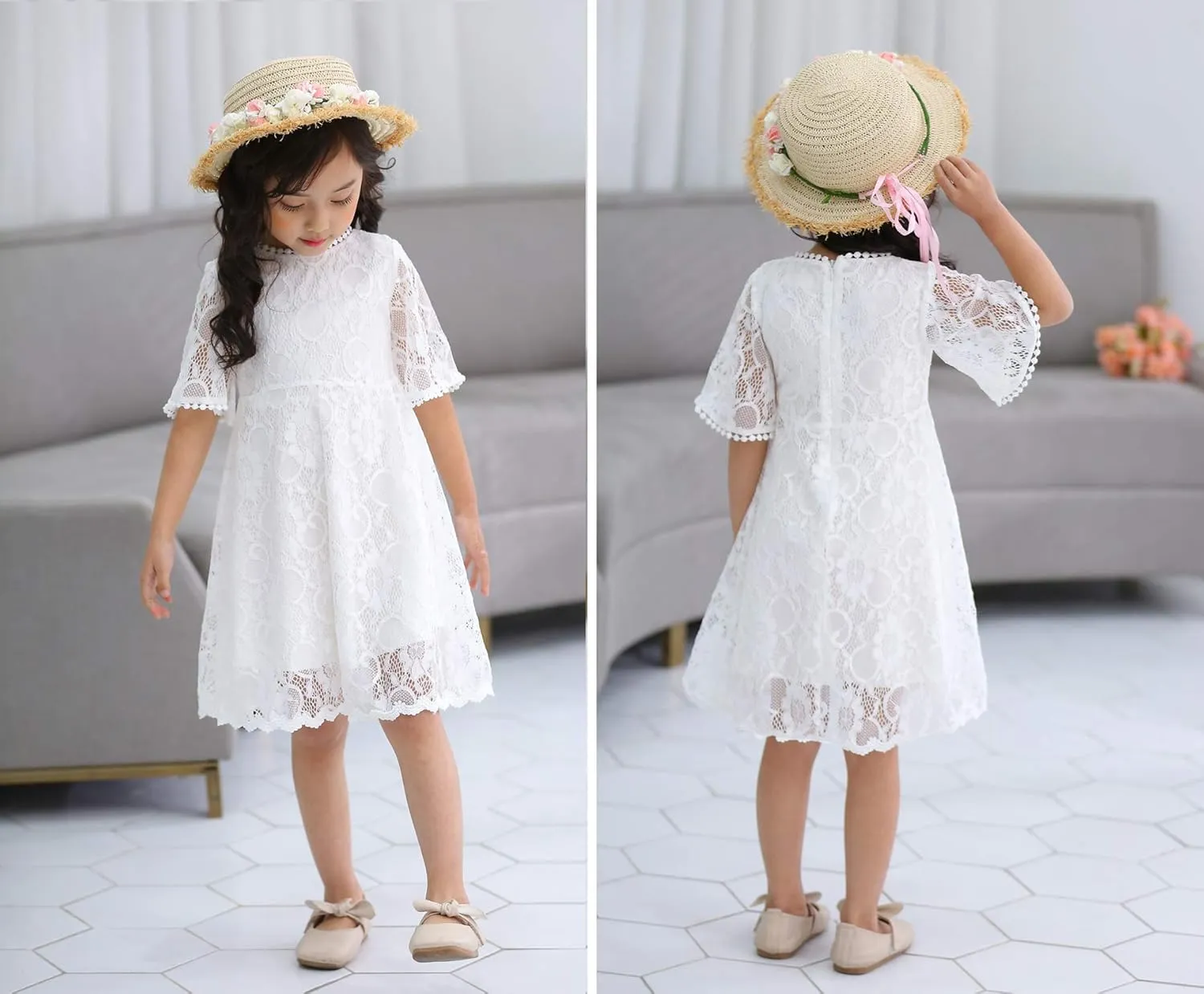 Flower Girls Dress Lace Dress Vintage Country Wedding Party Dress 2-6 7-16
