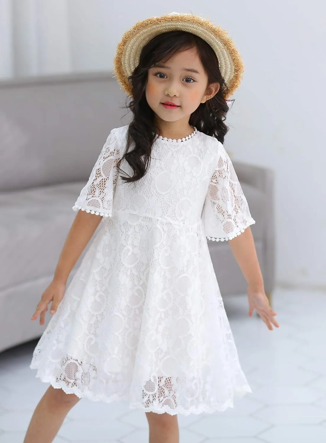 Flower Girls Dress Lace Dress Vintage Country Wedding Party Dress 2-6 7-16