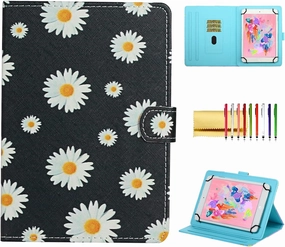 Flower Universal Case for 8 Inch Tablet, Techcircle Stand Folio Floral Design PU Leather Magnetic [Card Holder] Cover for Asus ZenPad 8, LG G-Pad 8.0 8.3, Samsung Tab 8.0" 8.4", Daisy Petals