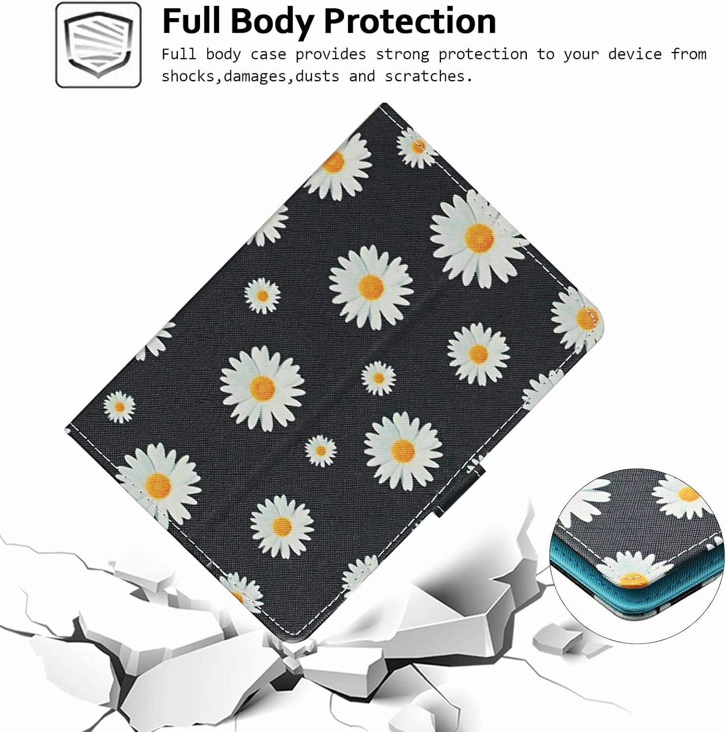 Flower Universal Case for 8 Inch Tablet, Techcircle Stand Folio Floral Design PU Leather Magnetic [Card Holder] Cover for Asus ZenPad 8, LG G-Pad 8.0 8.3, Samsung Tab 8.0" 8.4", Daisy Petals