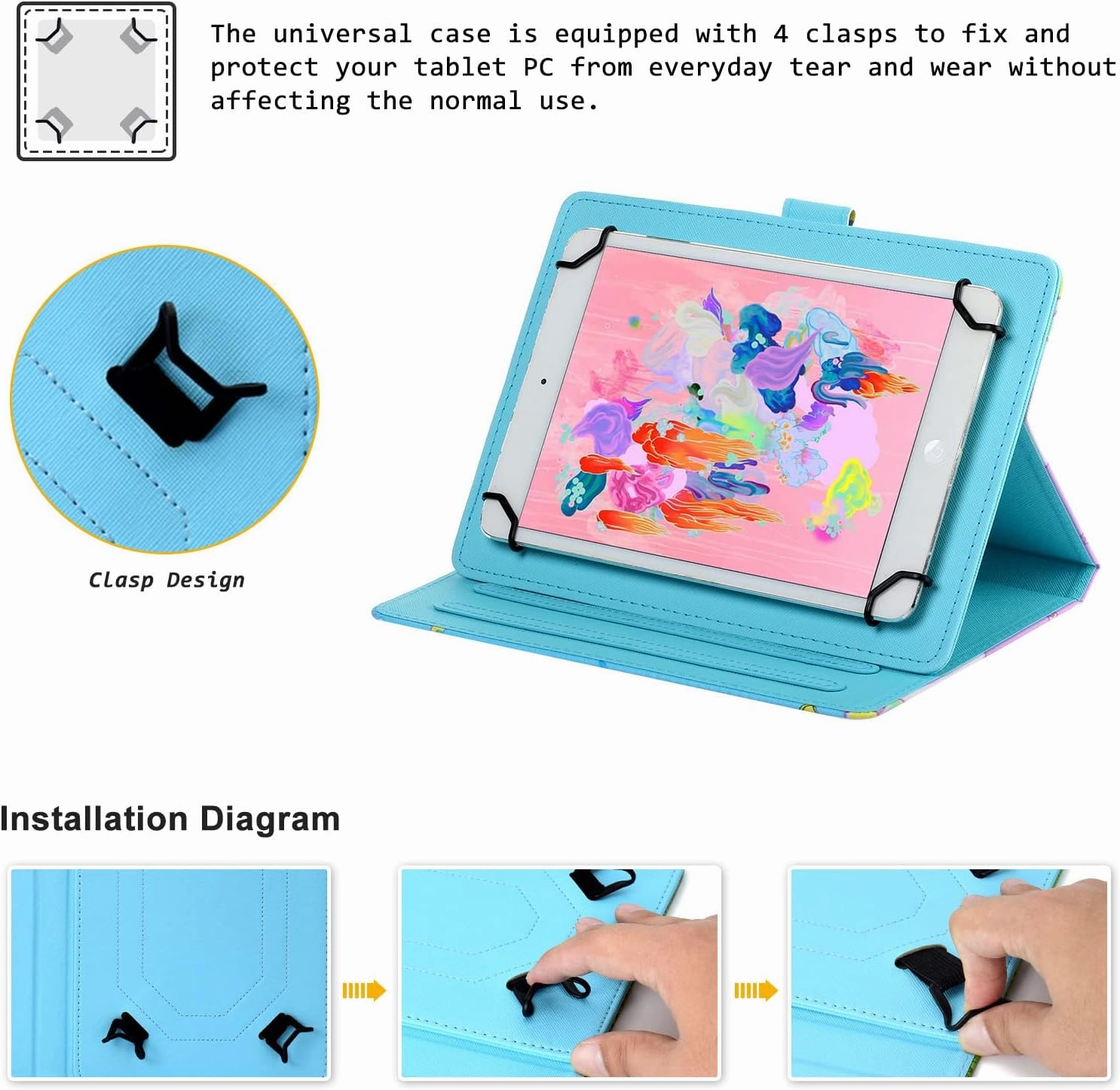 Flower Universal Case for 8 Inch Tablet, Techcircle Stand Folio Floral Design PU Leather Magnetic [Card Holder] Cover for Asus ZenPad 8, LG G-Pad 8.0 8.3, Samsung Tab 8.0" 8.4", Daisy Petals