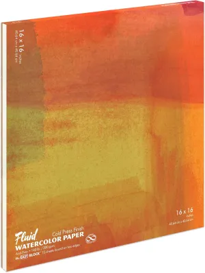 Fluid Watercolor Paper Block, 16 x 16 inches, 15 Sheets, 140 lb (300 GSM) Cold Press Paper Pad for Artist Painting and Wet Media