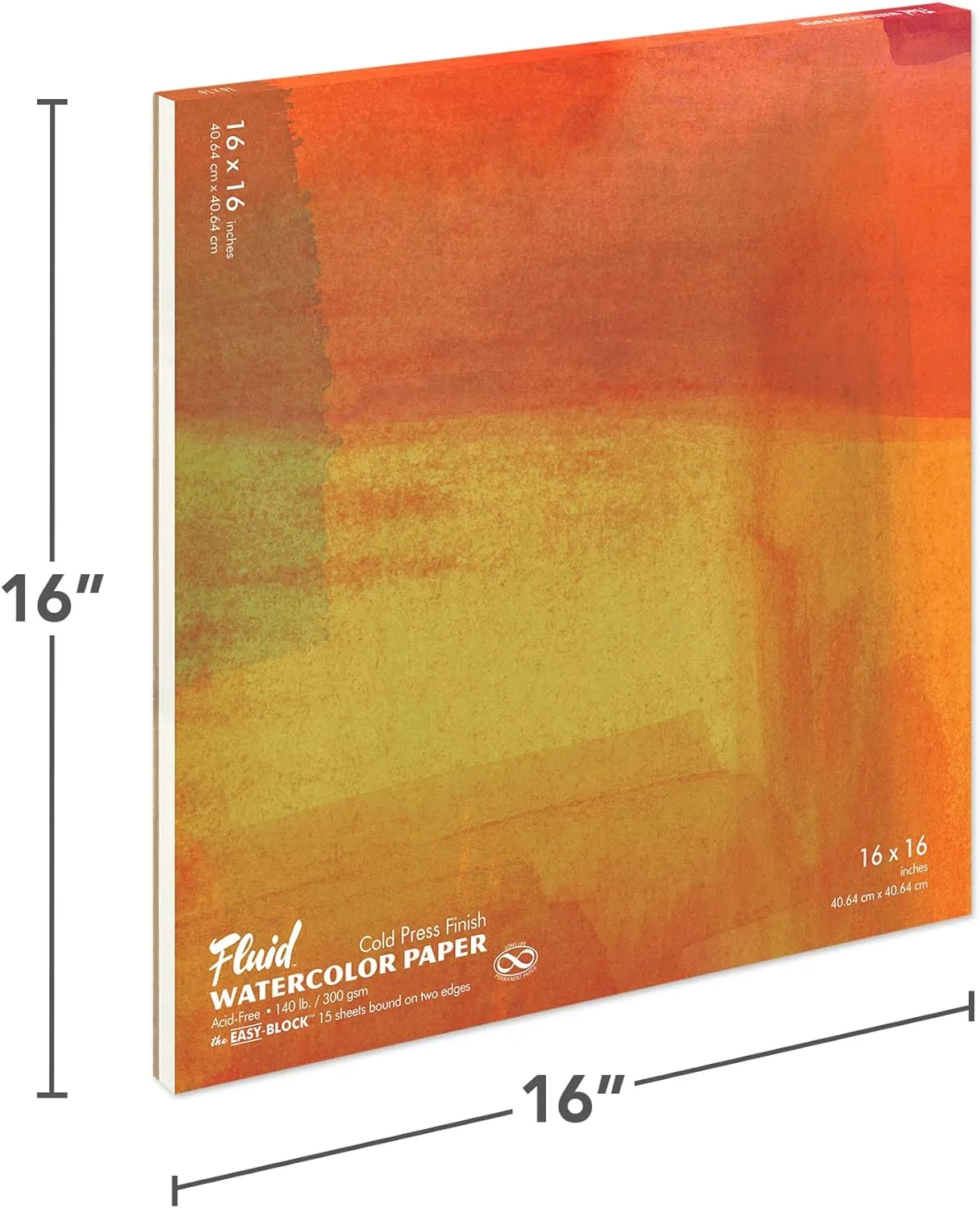 Fluid Watercolor Paper Block, 16 x 16 inches, 15 Sheets, 140 lb (300 GSM) Cold Press Paper Pad for Artist Painting and Wet Media