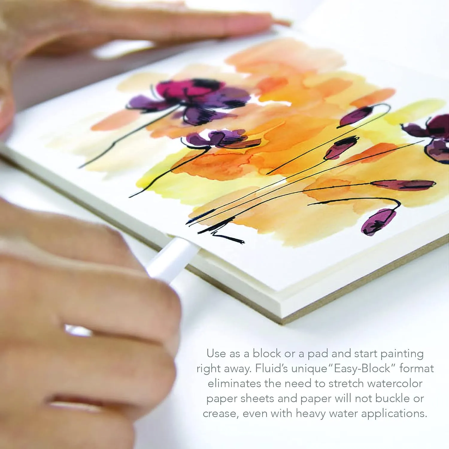 Fluid Watercolor Paper Block, 16 x 16 inches, 15 Sheets, 140 lb (300 GSM) Cold Press Paper Pad for Artist Painting and Wet Media