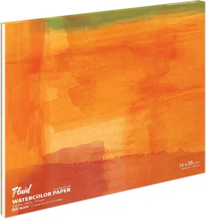 Fluid Watercolor Paper Block, 16 x 20 inches, 15 Sheets, 140 lb (300 GSM) Cold Press Pad for Artist Painting and Wet Media
