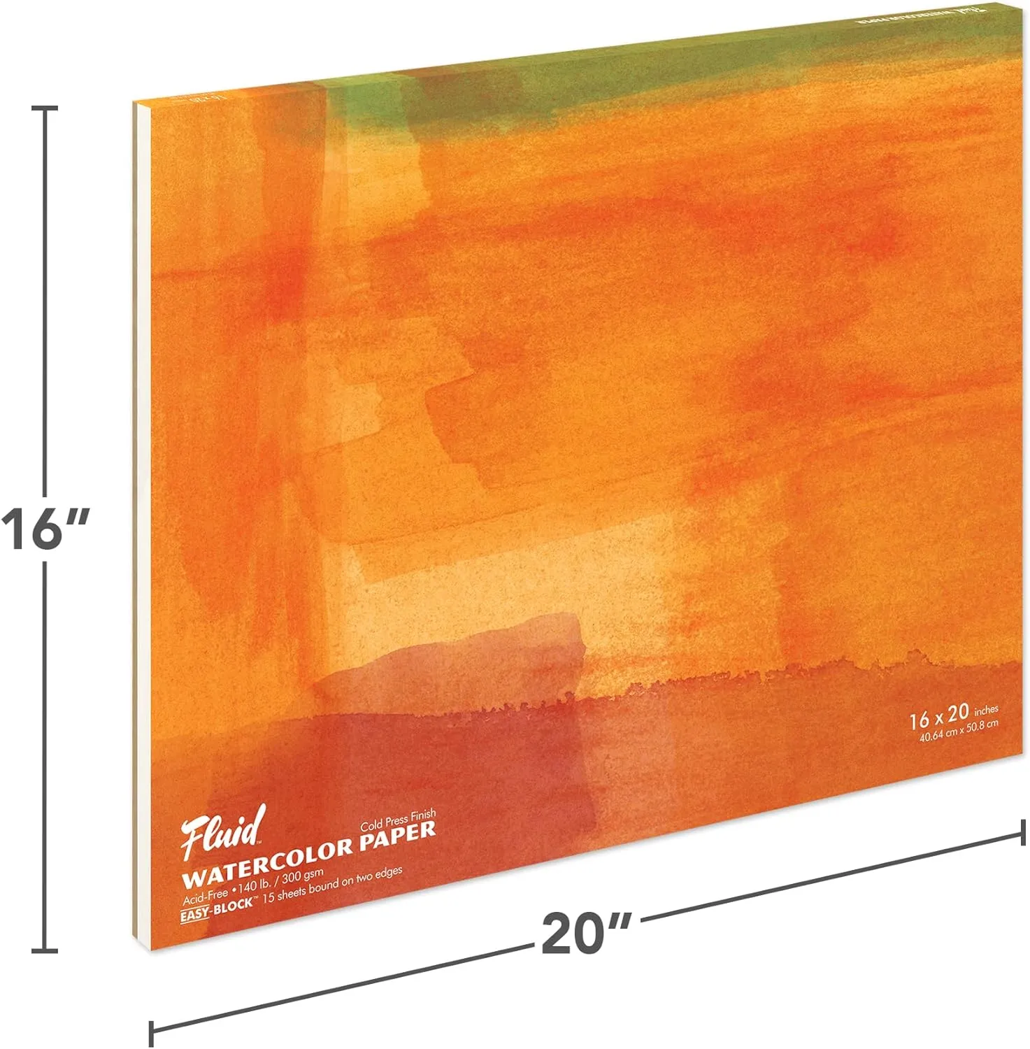 Fluid Watercolor Paper Block, 16 x 20 inches, 15 Sheets, 140 lb (300 GSM) Cold Press Pad for Artist Painting and Wet Media