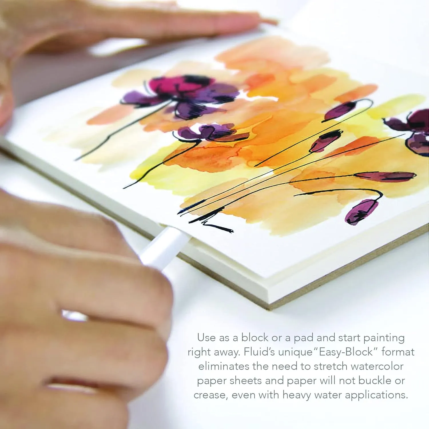 Fluid Watercolor Paper Block, 16 x 20 inches, 15 Sheets, 140 lb (300 GSM) Cold Press Pad for Artist Painting and Wet Media