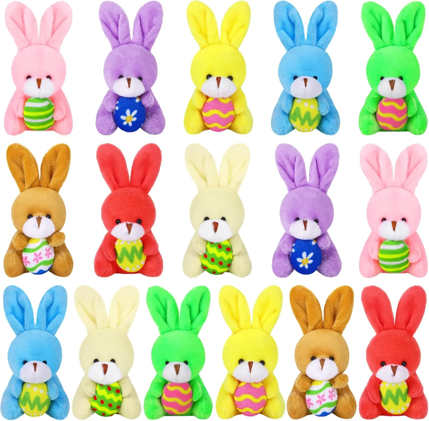 Fovths 16 Pack 4.7 Inch Easter Bunnies Plush Toys Set Easter Stuffed Rabbit Keychain Toys with Easter Egg Easter Party Favors
