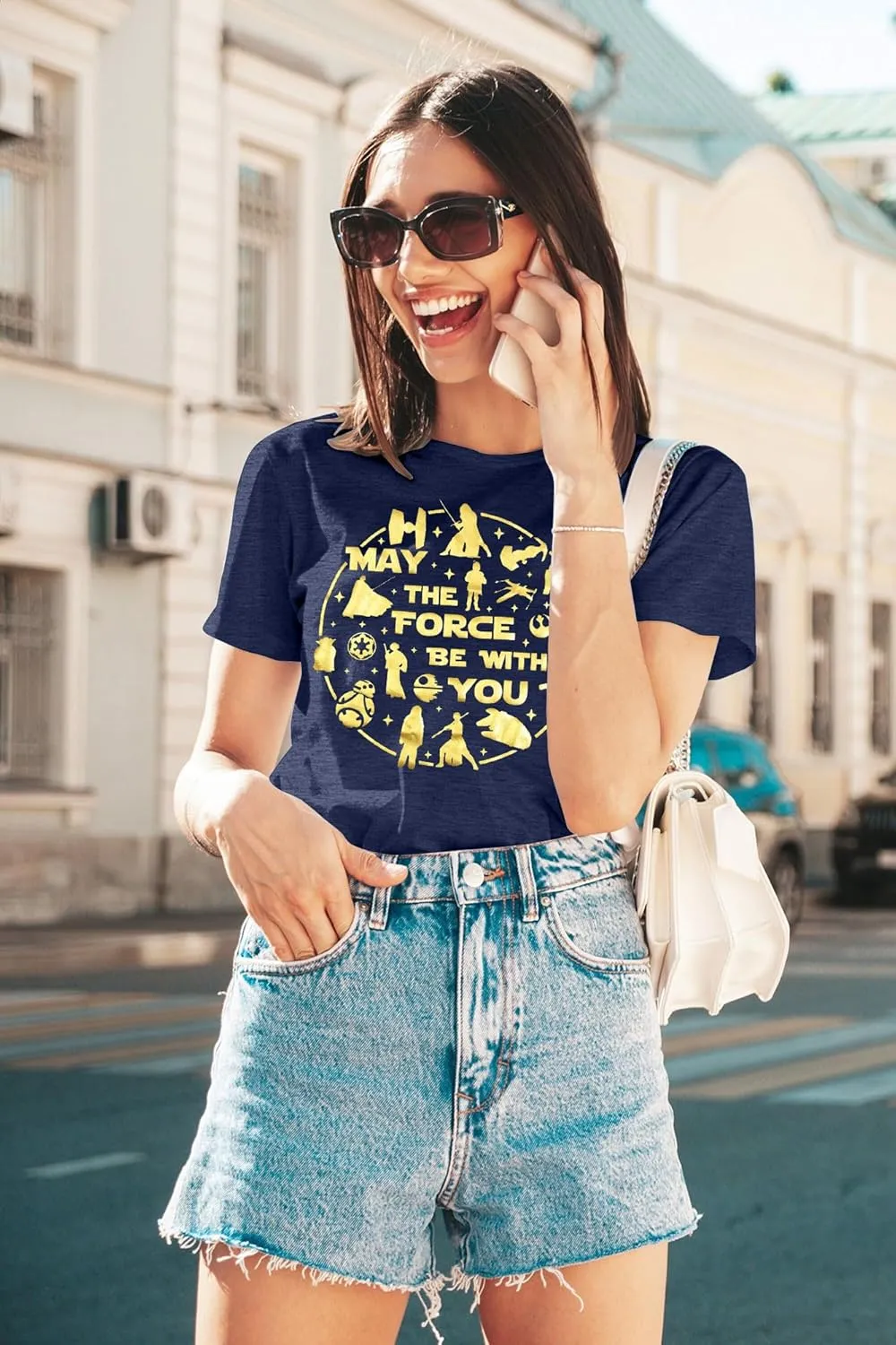 FRYAID May The Power Be with You Shirt Women Vintage Magical Tshirt Magic Graphic Tee Family Vacation Casual Short Sleeve Top