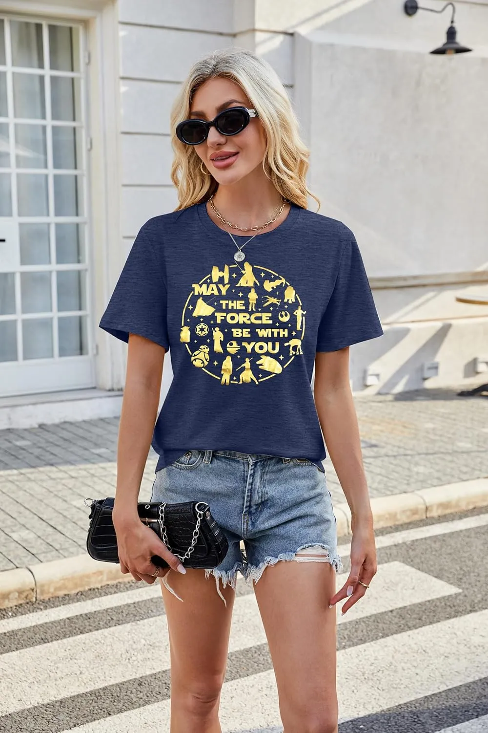 FRYAID May The Power Be with You Shirt Women Vintage Magical Tshirt Magic Graphic Tee Family Vacation Casual Short Sleeve Top
