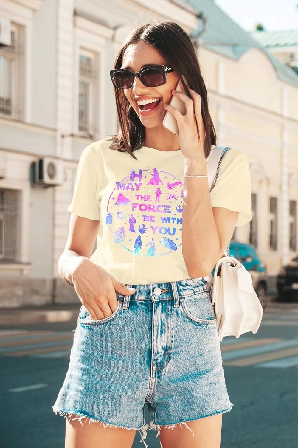 FRYAID May The Power Be with You Shirt Women Vintage Magical Tshirt Magic Graphic Tee Family Vacation Casual Short Sleeve Top
