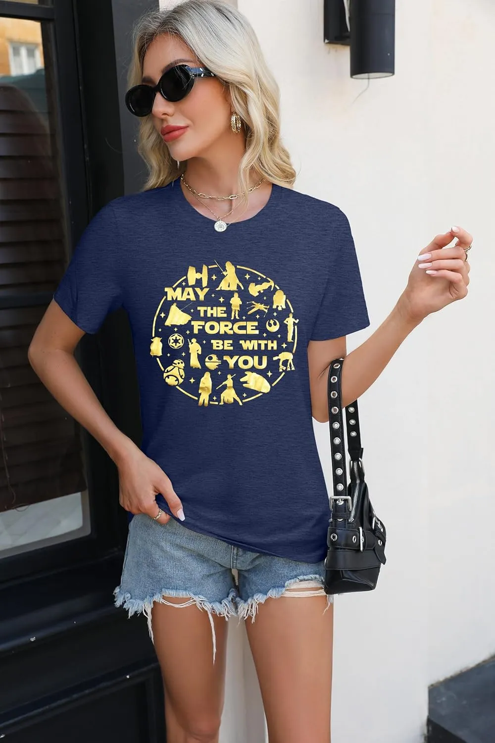 FRYAID May The Power Be with You Shirt Women Vintage Magical Tshirt Magic Graphic Tee Family Vacation Casual Short Sleeve Top