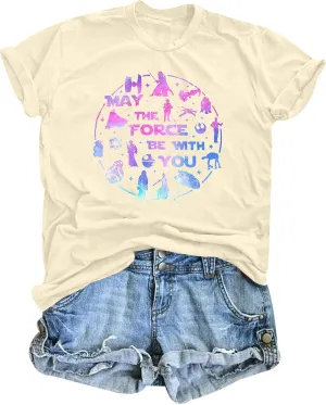 FRYAID May The Power Be with You Shirt Women Vintage Magical Tshirt Magic Graphic Tee Family Vacation Casual Short Sleeve Top