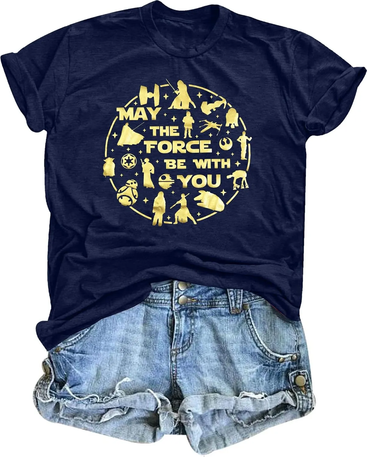FRYAID May The Power Be with You Shirt Women Vintage Magical Tshirt Magic Graphic Tee Family Vacation Casual Short Sleeve Top