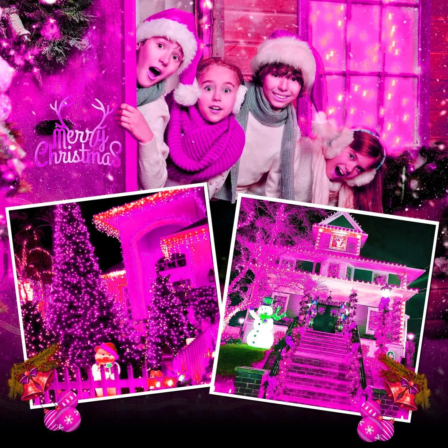 FULLBELL Pink LED String Lights 33ft 100 Bulbs - Waterproof Flower Fairy Lights with 8 Modes for Bedroom, Wedding, Christmas Party Decor - Indoor/Outdoor Pink Lights for Romantic Home Decor.