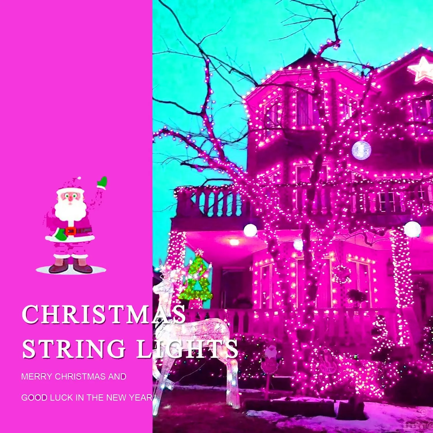 FULLBELL Pink LED String Lights 33ft 100 Bulbs - Waterproof Flower Fairy Lights with 8 Modes for Bedroom, Wedding, Christmas Party Decor - Indoor/Outdoor Pink Lights for Romantic Home Decor.